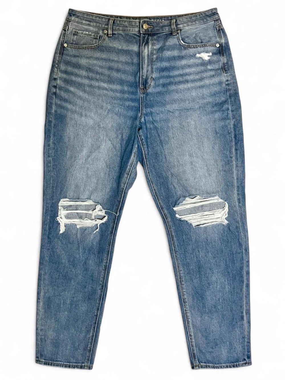 American Eagle Mom Jeans Distressed Hi-Waisted Cropped Comfort Stretch SZ 18 L - Picture 4 of 8